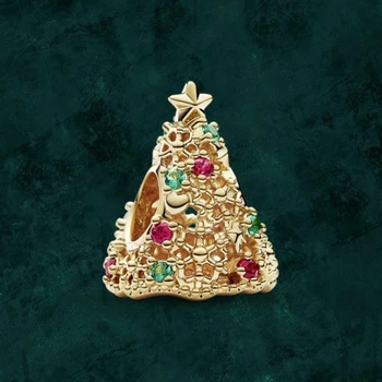 Серебряная бусина шарм "Мерцающая новогодняя елка" Pandora (Пандора) 769226c01 с покрытием 14к золотом
