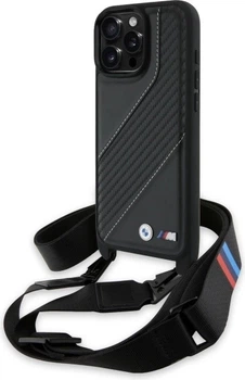 Etui plecki BMW M Edition Carbon Stripe & Strap do Apple iPhone 16 Pro Max Black (BMHCP16X23PSCCK)
