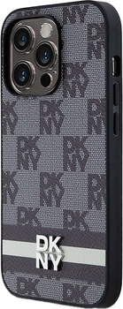 Etui DKNY Leather Checkered Mono Pattern & Printed Stripes do Apple iPhone 14 Pro Max Black (3666339263188)