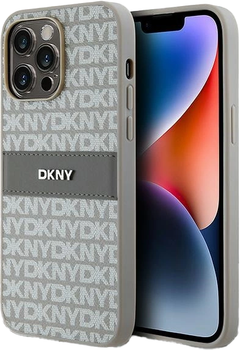 Etui DKNY Leather Mono Stripe & Metal Logo do Apple iPhone 14 Pro Max Beige (3666339260521)