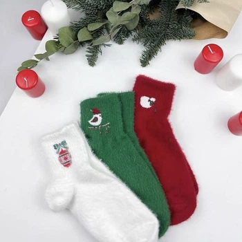 Новогодние норковые теплые женские носки NiceSocks ультра мягкие, Три пары/36-40р.