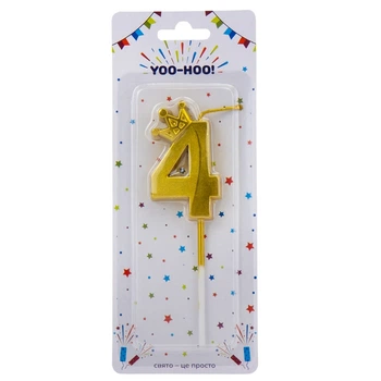 Свічка для торта "4", золота, 14.5*13 см YOO-HOO!