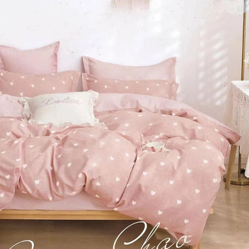 Комплект постільної білизни Євро Colorful Home фланель рожевий з сердечками