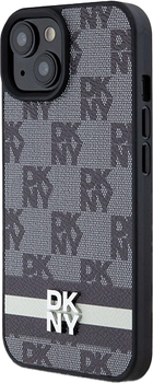 Панель DKNY Leather Checkered Mono Pattern & Printed Stripes для Apple iPhone 14 Plus/15 Plus Black (3666339263201)