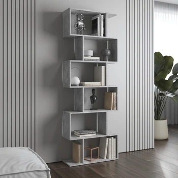 Полиця для книг VAYS M-56 Бетон, стелаж на 6 полиць, ЛДСП, 70×24×195 см - для дому, вітальні, офісу