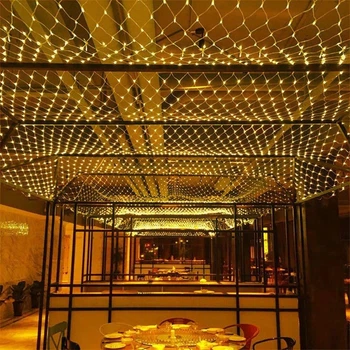 Гирлянда уличная сетка, прозрачный шнур 1.5х1.5 м 120 LED Золотой свет от сети (1000-RV31G)