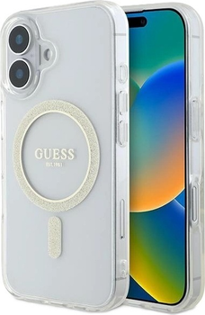 Etui Guess IML Glitter Circle MagSafe do Apple iPhone 16 Transparent (GUHMP16SHFGERET)