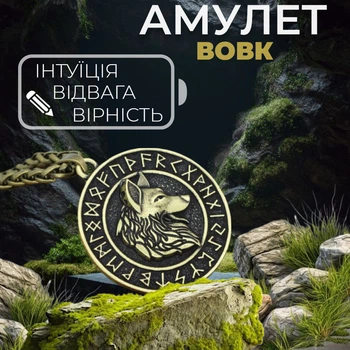 Кулон амулет Волк с рунами из жёлтого металла талисман силы интуиции и защиты 3,5 см Оберег для воинов и путешественников