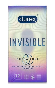 Презервативи латексні з силіконовою змазкою Durex Invisible Extra Lube (ультратонкі з додатковою змазкою) 12 шт.(5052197057089)