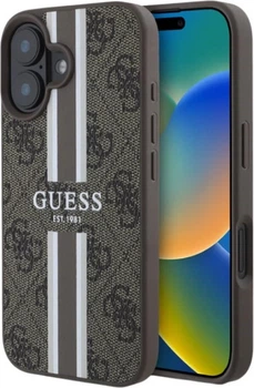 Etui Guess 4G Printed Stripes MagSafe do Apple iPhone 16 Brown (GUHMP16SP4RPSW)
