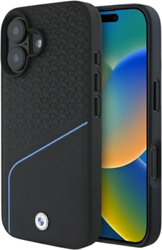 Etui plecki BMW Sign Leather Textured And Line MagSafe do Apple iPhone 16 Black (BMHMP16S23RDCLK)