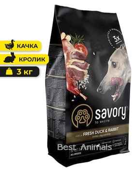 Сухий корм з качкою та кроликом Savory Сейворі для собак всіх порід 3 кг (4820232630174)