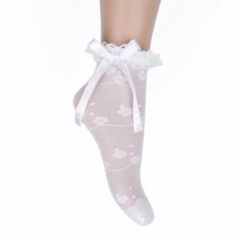 Детские капроновые носки Katamino с кружевом и бантиком Белые 32-34 / 9-10 лет