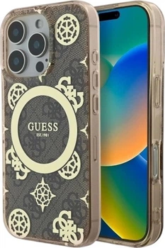 Etui Guess IML Peony On 4G Background MagSafe do Apple iPhone 16 Pro Max Brown (GUHMP16XH4PYEEW)