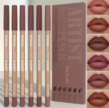 Набор карандашей для губ Face Secret Artist Pencil, 6 нюдовых оттенков. Стойкие карандаши для губ, коричневый (120439603)