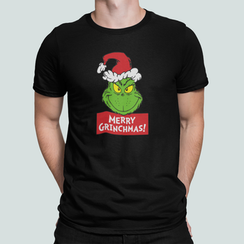 Чоловіча Новорічна футболка Stedman з принтом Merry Grinchmas Посмішка Grinch Грінча Чорний XXL
