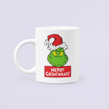 Чашка Керамическая Кружка с принтом Merry Grinchmas Улыбка Гринча Белая 330 мл