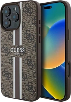 Etui Guess 4G Printed Stripes MagSafe do Apple iPhone 16 Pro Max Brown (GUHMP16XP4RPSW)