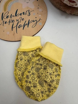 Царапки для новорожденного, кулир, жёлтые с рисунком, размер 0, от 0 до 3 месяцев