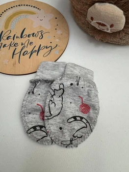 Царапки для новорожденного, кулир, серые с рисунком, размер 0, от 0 до 3 месяцев