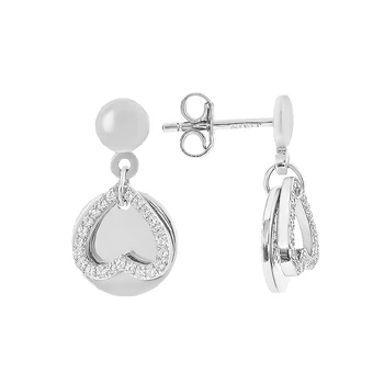 Серьги-пусеты (гвоздики) серебряные Сердце с фианитами Silver Style (D4138OR0198 R14 sku:2300101520765)