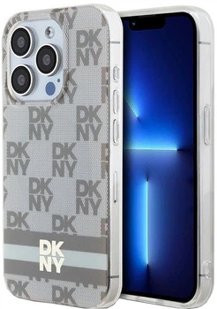 Etui DKNY IML Checkered Mono Pattern & Printed Stripes MagSafe do Apple iPhone 14 Pro Beige (3666339269470)