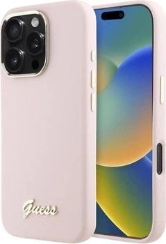 Etui Guess Silicone Script Metal Logo & Frame do Apple iPhone 16 Pro Pink (GUHCP16LSMBSLP)