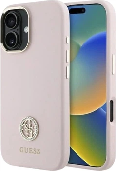 Панель Guess Silicone Logo Strass 4G для Apple iPhone 16 Light Pink (GUHCP16SM4DGPP)