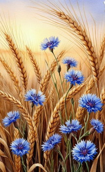 Алмазная мозаика Колосья пшеницы с васильками, 40×65 см, полная выкладка, квадратные камни, без подрамника