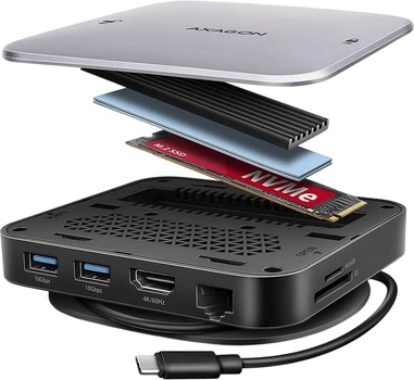 Хаб Axagon HMC-UFO USB-C 10Gbps UFO 9in1 hub Grey