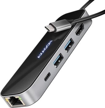 Хаб Axagon HMC-6GLN USB-C 5Gbps GLASS 6in1 hub Black/Grey
