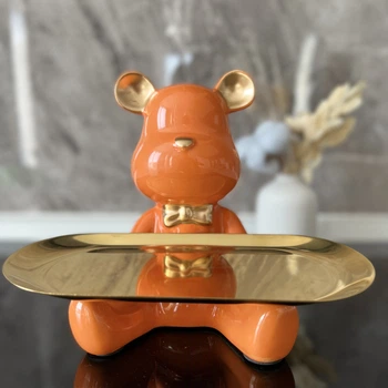 Декоративная подставка-органайзер «Медвежонок с золотым подносом» (Orange & Gold)