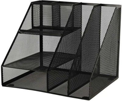 Organizer na biurko KIK duży A4 metalowy 6 komór Czarny (5903039752498)