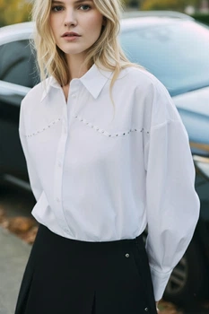 Поплінова сорочка оверсайз із заклепками Zara 3564/172 XS Біла (03564172XS)