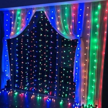 Гирлянда штора занавес Водопад 3х3 м 280 LED большая лампа 3D (белый шнур, с переходником) Цветной свет