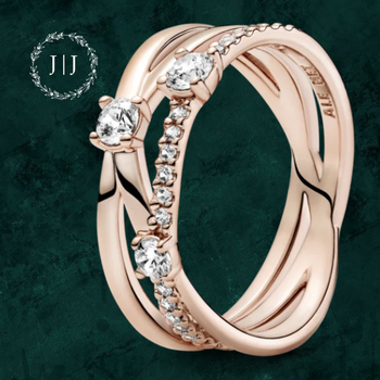Серебряное кольцо блестящее тройное Pandora (Пандора) 189400C01 с покрытием 14к золотом 15