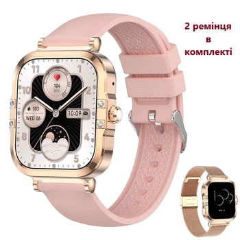 Смарт годинник Smart Hope King Amoled Жіночі Прийом дзвінка 2 ремінці Здоров'я Спорт Gold-Pink