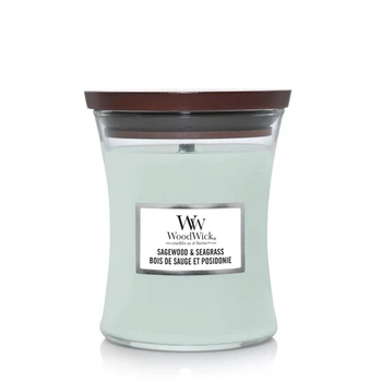 Ароматическая свеча с нотами шалфея, океана и кедра Woodwick Medium Sagewood&Seagrass 275 г