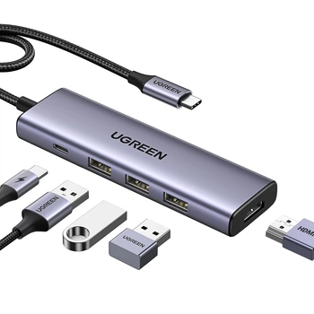 Док-станція USB3.1 Type-C --> HDMI 60Hz/3xUSB-А 3.0/Type-C/PD 100W 5-in-1 CM511 Ugreen