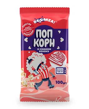 Попкорн для мікрохвильової печі зі смаком Бекону Boomza 100 г (4820196731924)
