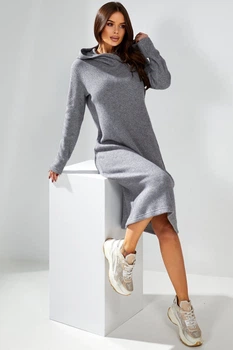 Жіноча тепла сукня з вовни із капюшоном LadyLike 44 Сірий (ll2146660091441)