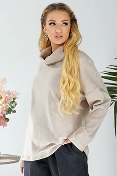 Жіноча тепла туніка з трикотажу в рубчик LadyLike 46 Бежевий (ll2187080189349)