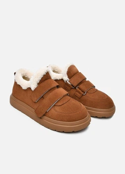 Жіночі замшеві кеди PARADIZE SHOES зимові рудого кольору на двох липучках з білим натуральним хутряним утеплювачем 38 розмір (устілка 25,4 см)