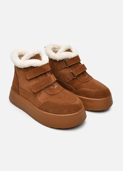Женские зимние замшевые ботинки PARADIZE SHOES рыжего цвета на двух липучках с высокой подошвой 36 размер (стелька 23,4 см)