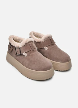 Женские короткие зимние замшевые угги PARADIZE SHOES тёмно-бежевого цвета с боковой застёжкой на высокой подошве 40 размер (стелька 26,1 см)