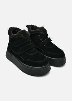 Женские зимние замшевые ботинки PARADIZE SHOES черного цвета на двух липучках с высокой подошвой 36 размер (стелька 23,4 см)