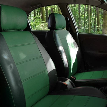 Авточехлы на Skoda Rumster Auto Style экокожа черно зеленые