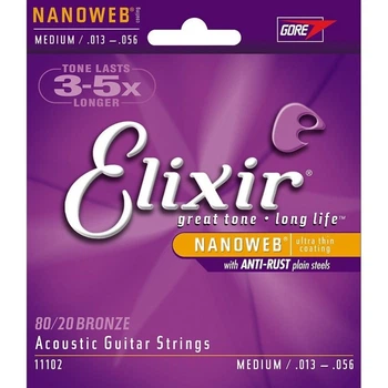 Струны для акустической гитары 6 шт Elixir 11102 Nanoweb 80/20 Bronze Acoustic Medium 13/56