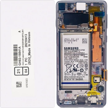Дисплей Samsung G973 Galaxy S10 черный, Amoled, , сервисная упаковка, с рамкой, Prism Black, GH82-18841A, с аккумулятором