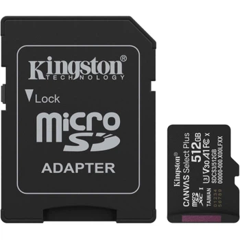 Memory card microSDXC 512GB Kingston Canvas Select Plus Gen3 C10 A1, Retail + adapter
